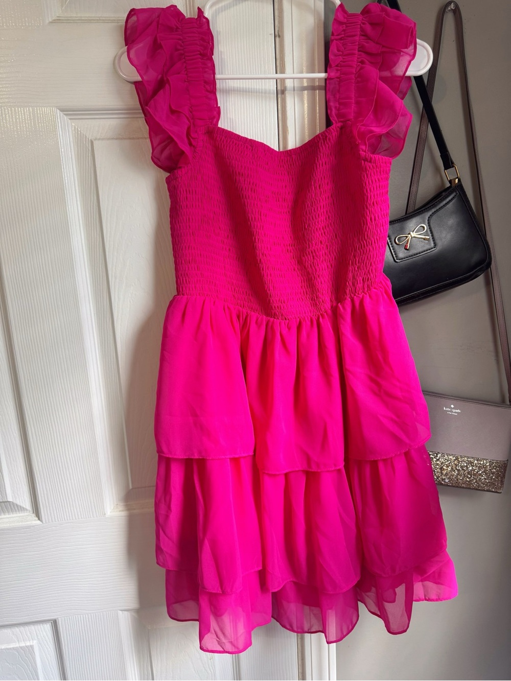 Hot pink ruffle dress, worn only once! in condition of like brand new!!